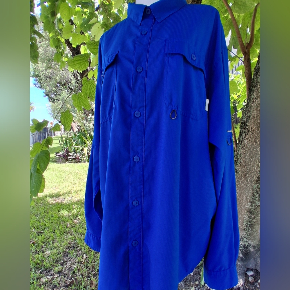 🔥Columbia Omni Shade Long Sleeve Vented Fishing Shirt Royal Blue Mens XL - Picture 5 of 12